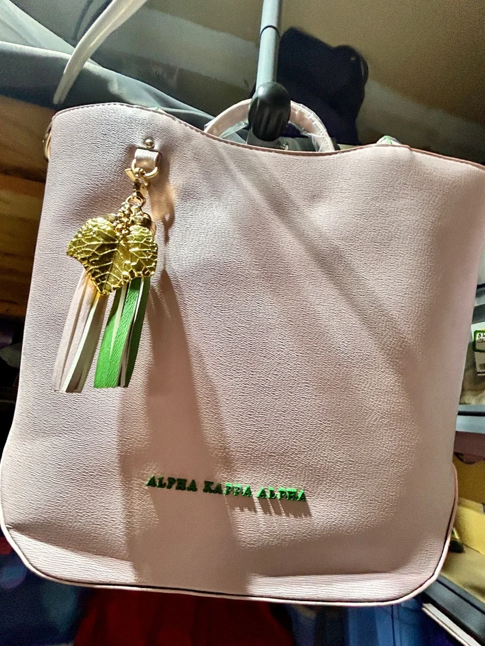 Alpha Kappa Alpha Pale Pink Tote with Gold Tassel Charm - Picture 6 of 6